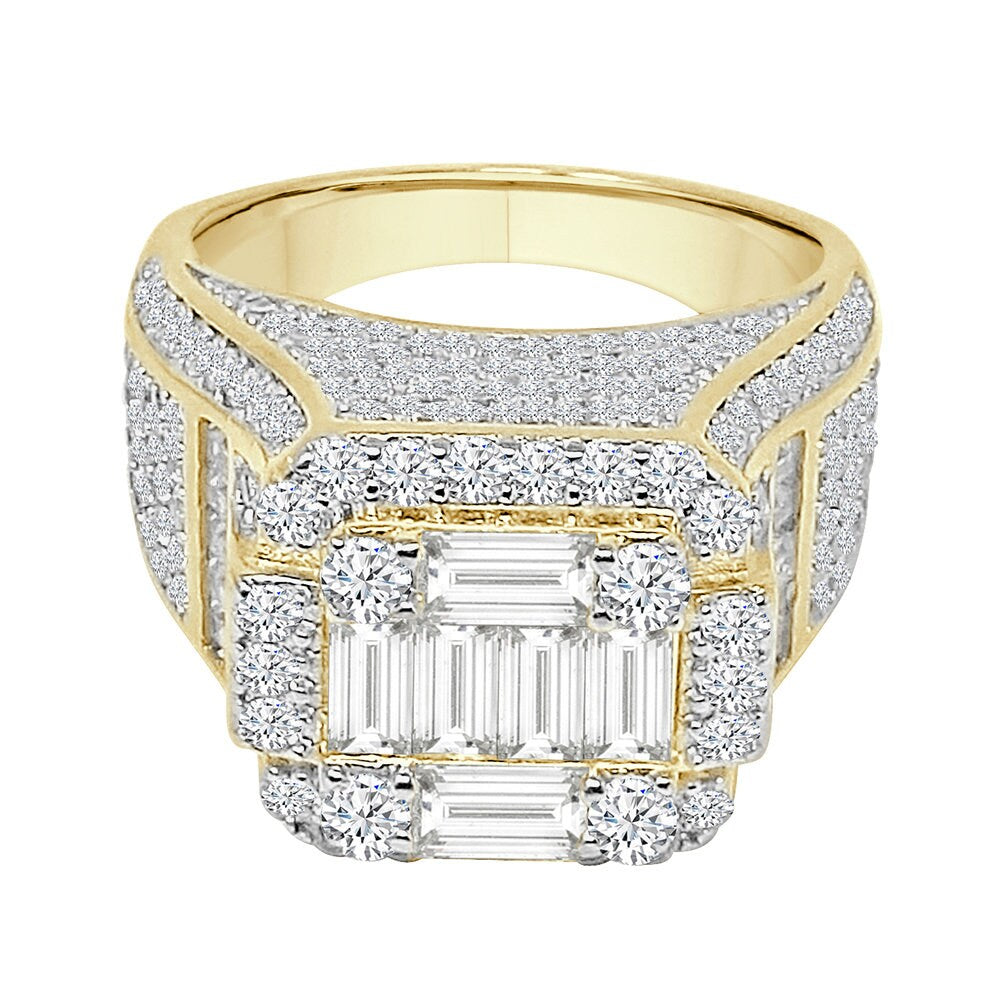 Baguette 10K Yellow Gold On Real Sterling Silver Simulated Diamond Men's Wedding Engagement Ring Band