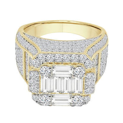 Baguette 10K Yellow Gold On Real Sterling Silver Simulated Diamond Men's Wedding Engagement Ring Band