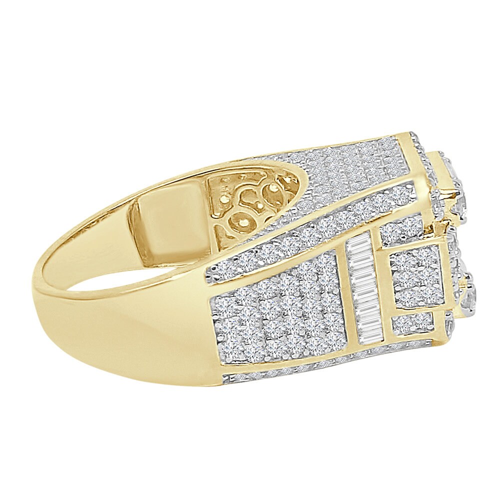 Baguette 10K Yellow Gold On Real Sterling Silver Simulated Diamond Men's Wedding Engagement Ring Band