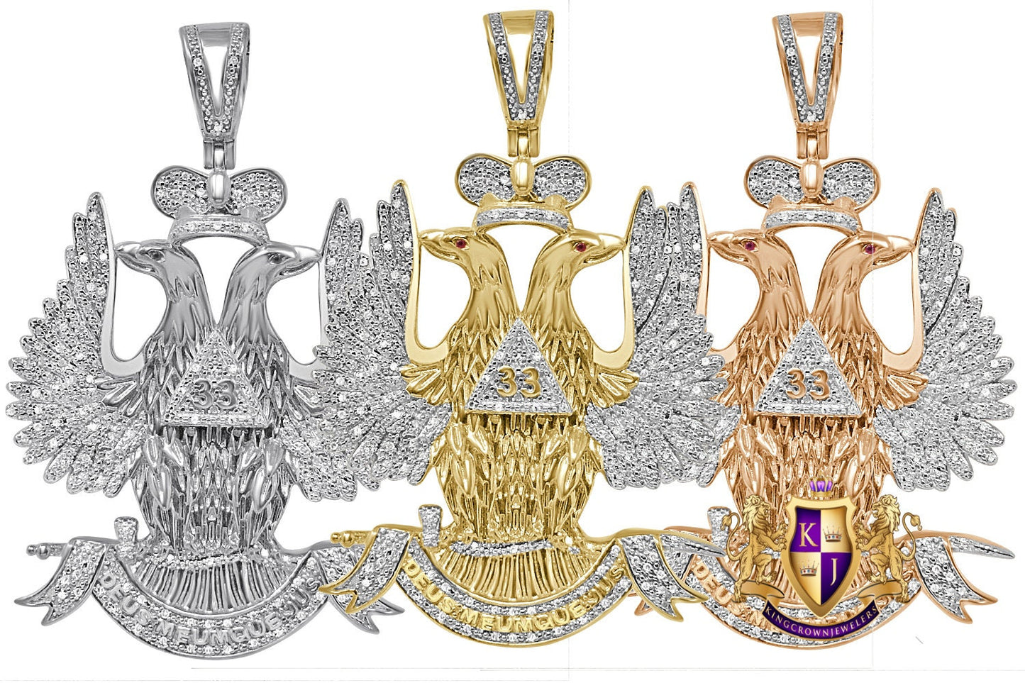 30 + Grams Real Genuine Diamond 0.60 Cwt. 33 Degree Masonic Scottish Rite Freemasonry Pendent 10K Gold Over Custom Charm Big 2.5''
