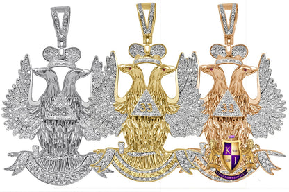 30 + Grams Real Genuine Diamond 0.60 Cwt. 33 Degree Masonic Scottish Rite Freemasonry Pendent 10K Gold Over Custom Charm Big 2.5''