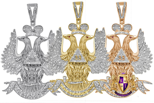 30 + Grams Real Genuine Diamond 0.60 Cwt. 33 Degree Masonic Scottish Rite Freemasonry Pendent 10K Gold Over Custom Charm Big 2.5''