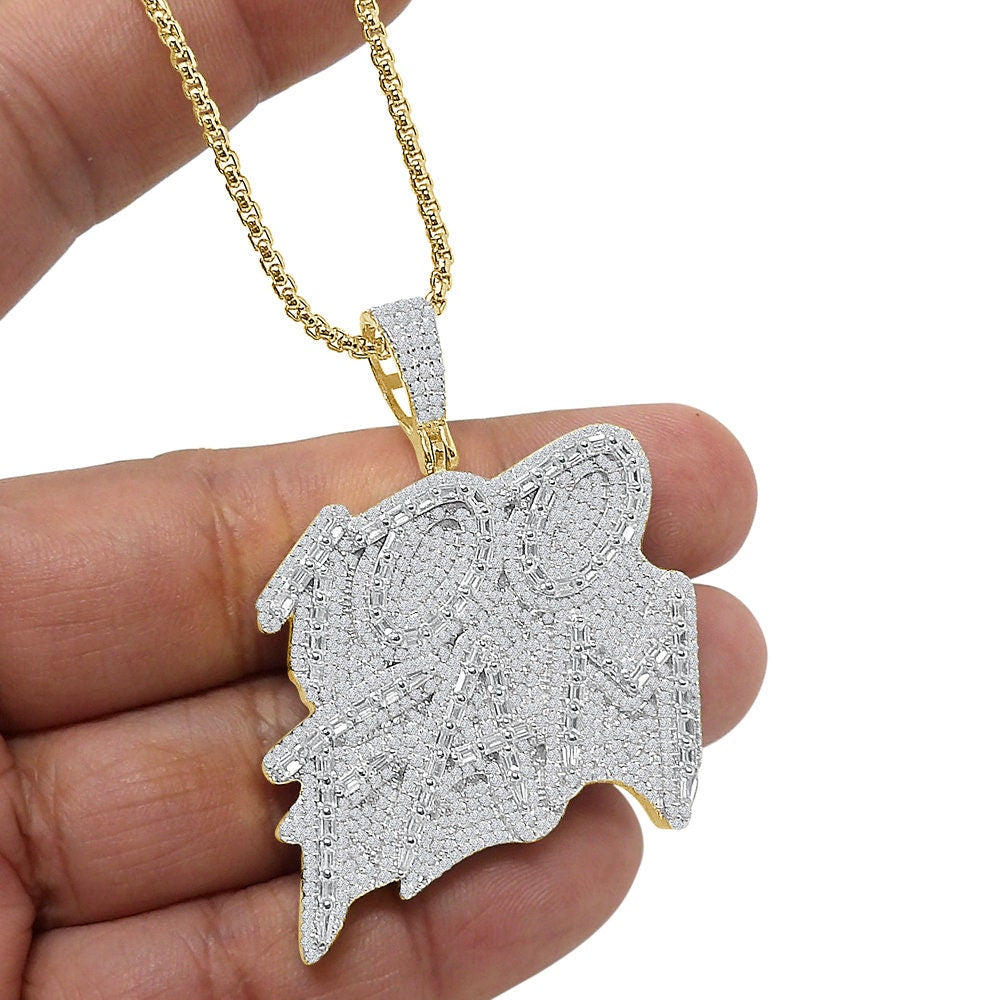 35 + Grams Genuine Real Authentic Italian Sterling Silver 14K Gold Over Simulated Diamond "100 FAM" Custom Charm Pendant Chain Set 2.25''
