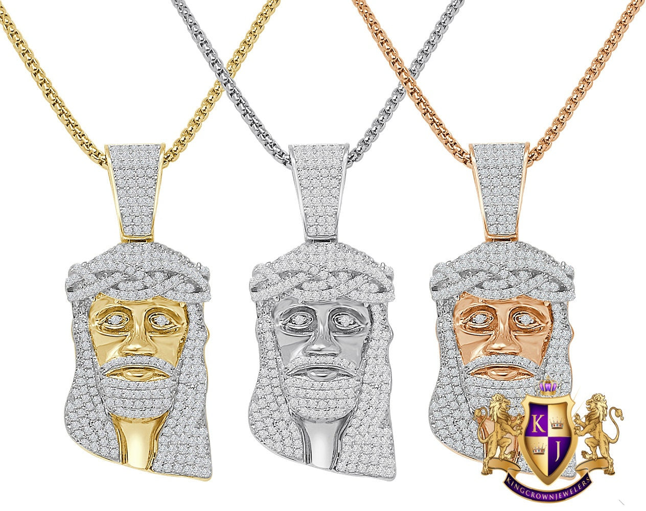 14k Gold Over Real Sterling Silver Simulated Diamond Holy Jesus Face Piece Cross Charm Pendent 2''
