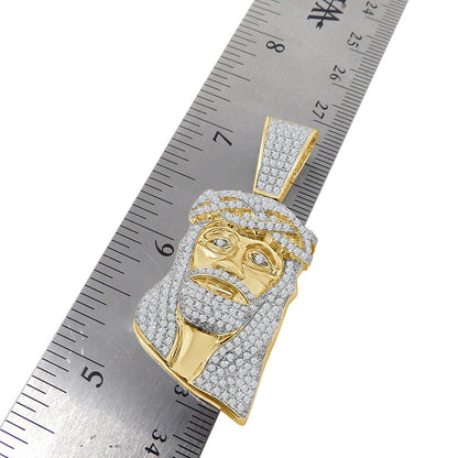 14k Gold Over Real Sterling Silver Simulated Diamond Holy Jesus Face Piece Cross Charm Pendent 2''