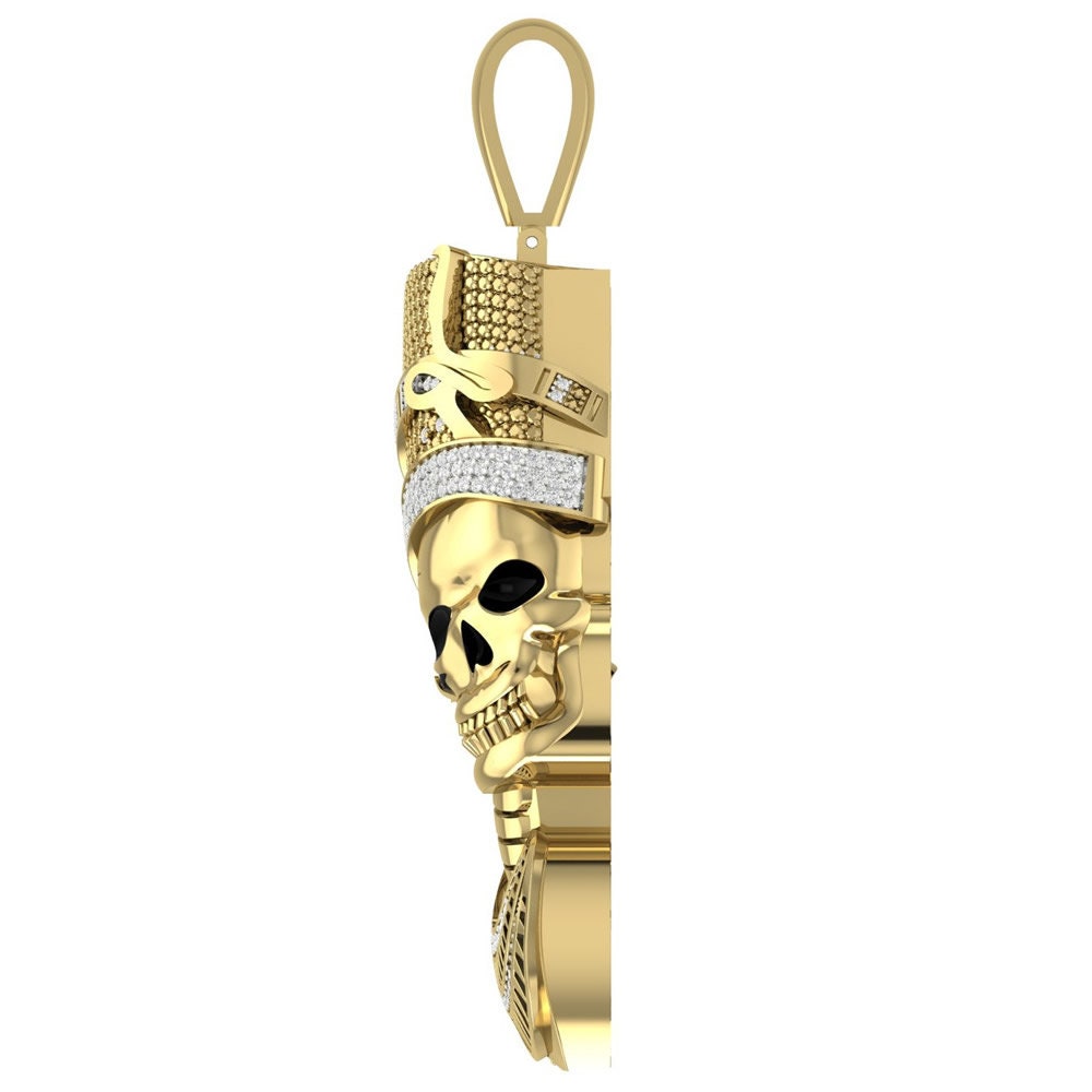 32 + Grams Big 3" Real Genuine Authentic Diamond Egyptian Skull Queen Nefertiti Pharaoh Pendant Cleopatra 10K Gold Over Custom Mummy Charm