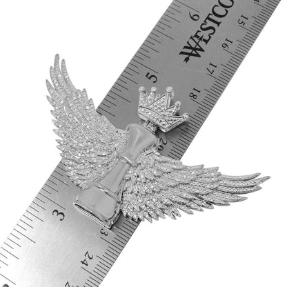 100% Real Genuine Diamond Men's King Chess Piece Pawn Crown Wings Pendent Charm 10K White Gold Finish