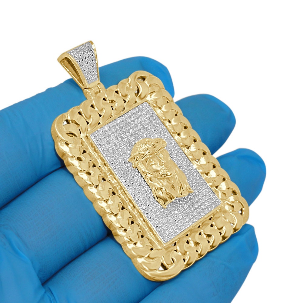 Men's Real Genuine Authentic Diamond 29+ Grams 10K Gold Over Jesus Christ Holy Face Custom Piece Charm Frame Pendent 2.5''