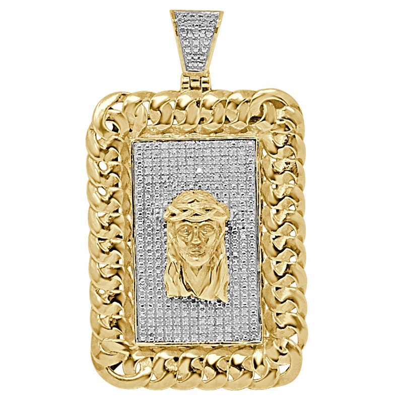 Men's Real Genuine Authentic Diamond 29+ Grams 10K Gold Over Jesus Christ Holy Face Custom Piece Charm Frame Pendent 2.5''