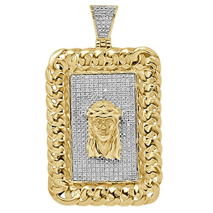 Men's Real Genuine Authentic Diamond 29+ Grams 10K Gold Over Jesus Christ Holy Face Custom Piece Charm Frame Pendent 2.5''