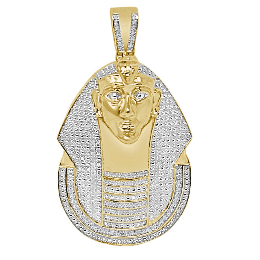 20 + Grams Real Genuine Authentic Diamond Egyptian Pharaoh King Tut Pendant 10k Gold Finish Mummy Charm 2.35''