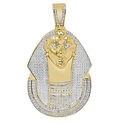 20 + Grams Real Genuine Authentic Diamond Egyptian Pharaoh King Tut Pendant 10k Gold Finish Mummy Charm 2.35''
