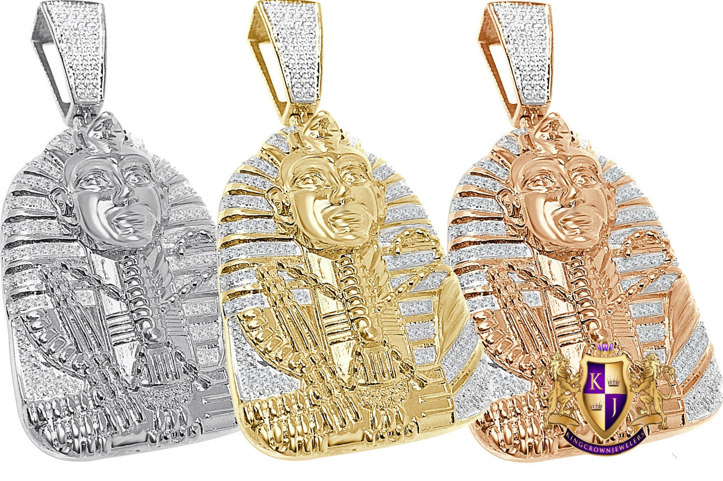 22 + Grams Real Genuine Authentic Diamond Egyptian Pharaoh King Tut Mummy Custom Charm Pendant 10K Gold Over 2.50'' Unisex
