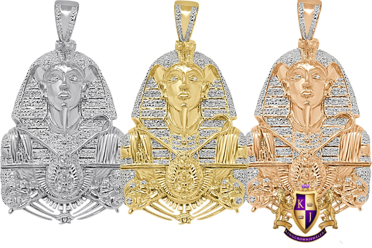 27 + Grams Genuine Real Authentic Diamond Egyptian Scarab Pharaoh Eye of Ra Ankh Cross Custom Pendent 10K Yellow Gold Finish Charm 2.35''