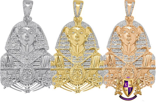 27 + Grams Genuine Real Authentic Diamond Egyptian Scarab Pharaoh Eye of Ra Ankh Cross Custom Pendent 10K Yellow Gold Finish Charm 2.35''