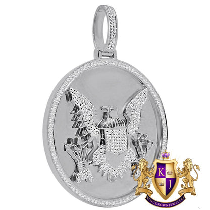 Mens Genuine Real Diamond President Seal American Eagle Pendent 10K White Gold Finish Charm 2.75''