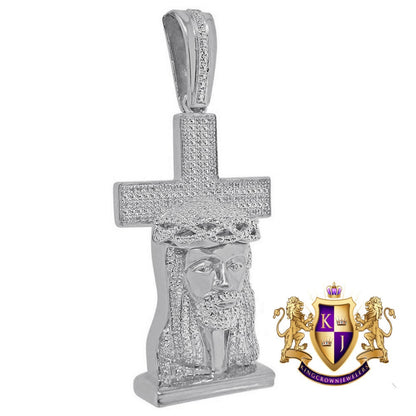 20 + Grams Real Genuine Diamond Jesus Christ Face Holy Cross Custom Pendant 10K  Gold Over Custom Religious Charm 2.50''