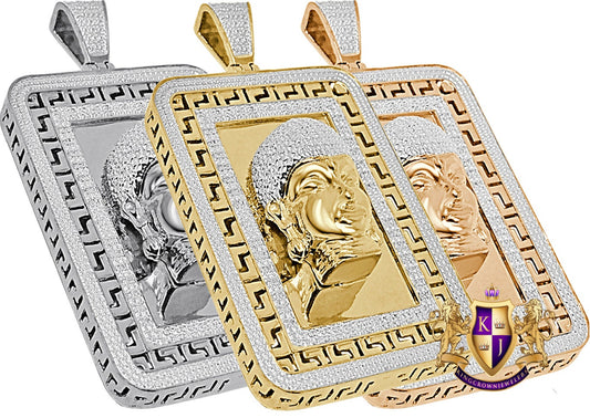 30+ Grams Men's Genuine Real Authentic Diamond Gautama Buddha Face Frame Style Religious Pendant 10K Gold Over Meditation Greek Charm 2.50''