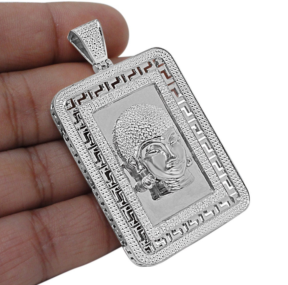 30+ Grams Men's Genuine Real Authentic Diamond Gautama Buddha Face Frame Style Religious Pendant 10K Gold Over Meditation Greek Charm 2.50''