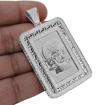 30+ Grams Men's Genuine Real Authentic Diamond Gautama Buddha Face Frame Style Religious Pendant 10K Gold Over Meditation Greek Charm 2.50''
