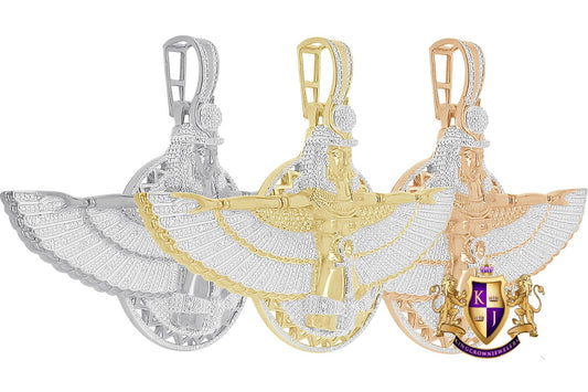 Real Genuine Diamond Egyptian Sky Goddess God Isis Exclusive Custom Pendent 10K Gold Over Pharaoh Ankh Cross Charm 26 + Grams Big  2.25''