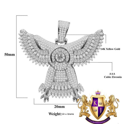 Custom Piece Real White Gold Over Sterling Silver Simulated Diamond falcon eagle Pendent Charm 1.65''
