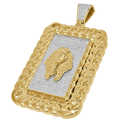 Real Genuine Authentic Diamond 29 + Grams Miami Cuban Frame Egyptian Pharaoh Mummy Charm 10K Gold Finish Pendent 2.50''