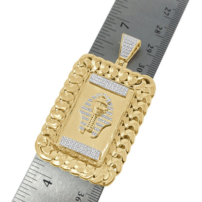 Genuine Real Authentic Diamond 29 + Grams Miami Cuban Frame Egyptian Pharaoh Mummy Charm 10K Gold Finish Pendent 2.50''