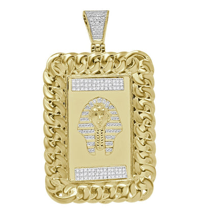 Genuine Real Authentic Diamond 29 + Grams Miami Cuban Frame Egyptian Pharaoh Mummy Charm 10K Gold Finish Pendent 2.50''