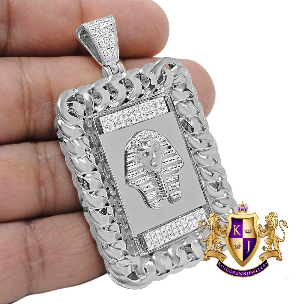 Genuine Real Authentic Diamond 29 + Grams Miami Cuban Frame Egyptian Pharaoh Mummy Charm 10K Gold Finish Pendent 2.50''