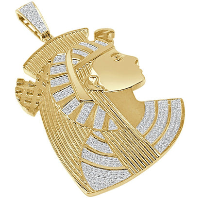 26 + Grams Real Genuine Authentic Diamond Egyptian Pharaoh Queen Nefertiti Pendant 10K Gold Over Big 2.65"