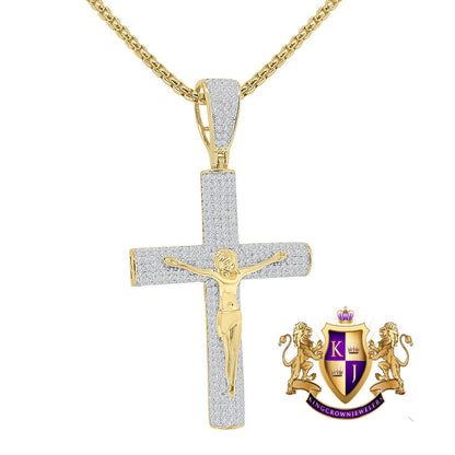 14k Gold Over 16+ Grams Real Genuine Italian Sterling Silver Simulated Diamond Jesus Crucifix Cross Piece Charm Religious Pendent 2.25''