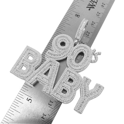 45+ Grams Real Genuine Sterling Silver 2.68 Cwt. Round & Baguette Cut Simulated Diamond 14k White Gold Over Charm 90s Baby Custom Pendant