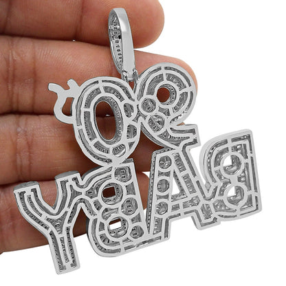 45+ Grams Real Genuine Sterling Silver 2.68 Cwt. Round & Baguette Cut Simulated Diamond 14k White Gold Over Charm 90s Baby Custom Pendant