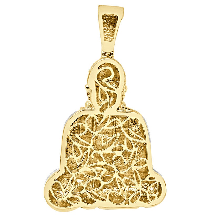 Real Genuine Natural Authentic Diamond 24 + Grams Meditation Siddhartha Gautama Buddha Pendant 10K Gold Over Buddhist Pave Charm Big 2.65''