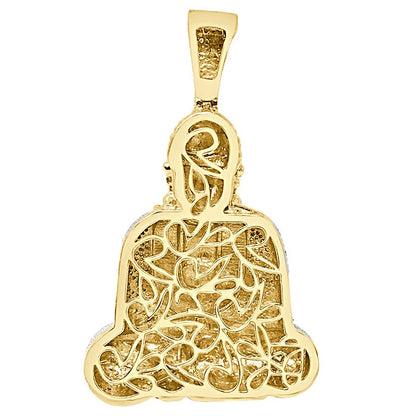 Real Genuine Natural Authentic Diamond 24 + Grams Meditation Siddhartha Gautama Buddha Pendant 10K Gold Over Buddhist Pave Charm Big 2.65''