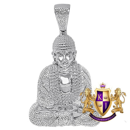 Real Genuine Natural Authentic Diamond 24 + Grams Meditation Siddhartha Gautama Buddha Pendant 10K Gold Over Buddhist Pave Charm Big 2.65''