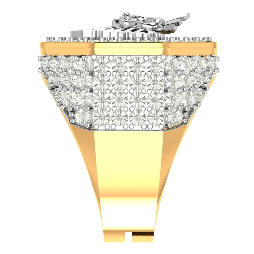 Men's Real Genuine Authentic Diamond 10K Gold Over Lion King Head Ring Band (Adjustable 9.5 Up 10.5)