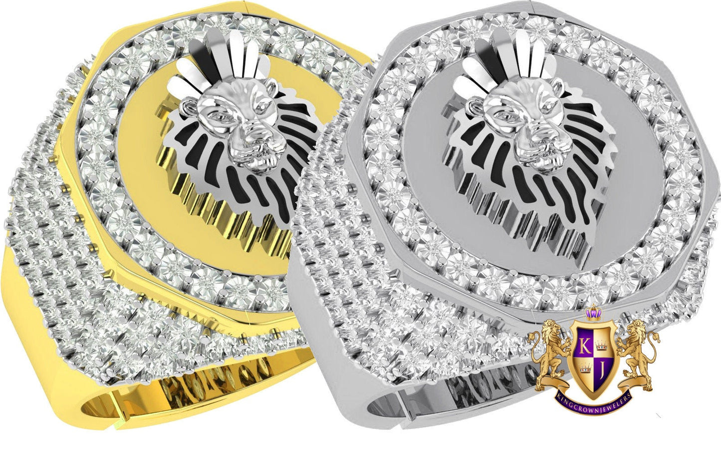 Men's Real Genuine Authentic Diamond 10K Gold Over Lion King Head Ring Band (Adjustable 9.5 Up 10.5)