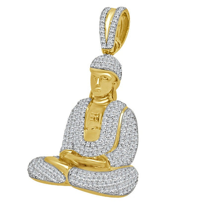 34 + Grams Real Authentic Italian Sterling Silver 14K Gold Over Siddhartha Buddha Pendent Simulated Diamond Buddhist Religious Charm 2.25''