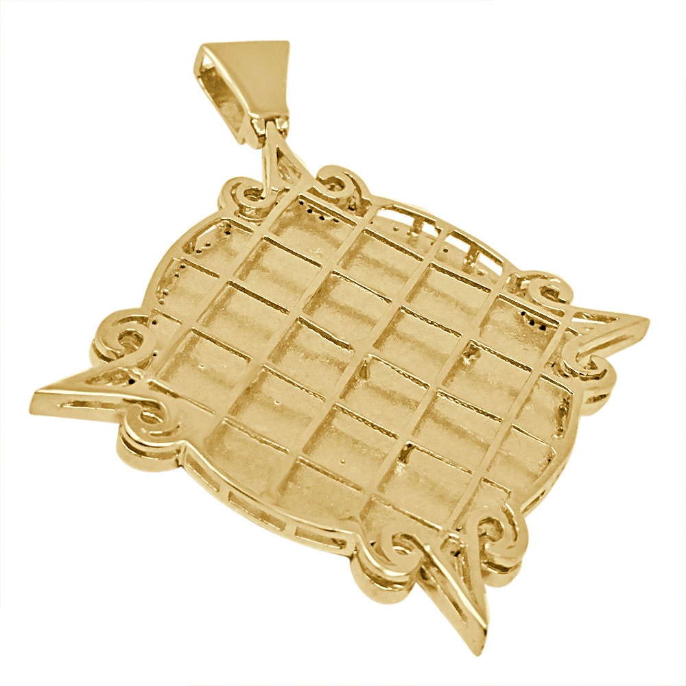 Real Genuine Authentic Diamond 0.40 Cwt. 34 + Grams Mayan Aztec Sun God Calendar Medallion 10K Gold On Custom Pendant Religious Charm 2.65''