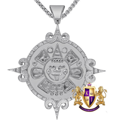 Real Genuine Authentic Diamond 0.40 Cwt. 34 + Grams Mayan Aztec Sun God Calendar Medallion 10K Gold On Custom Pendant Religious Charm 2.65''