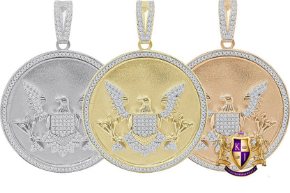 28 + Grams Real Sterling Silver Simulated Diamond Seal of US President American Eagle Pendant Charm Medallion 10K Gold Over Big XL 2.40''