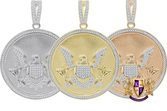 28 + Grams Real Sterling Silver Simulated Diamond Seal of US President American Eagle Pendant Charm Medallion 10K Gold Over Big XL 2.40''