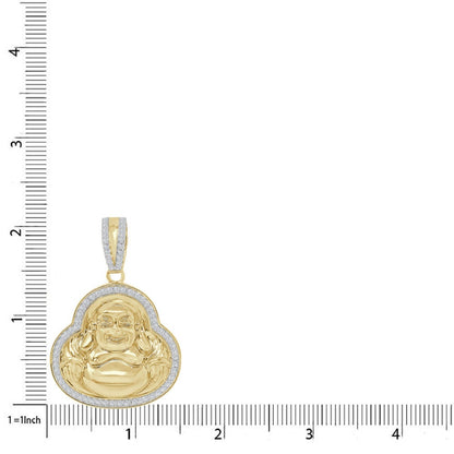 26 + Grams Real Italian Sterling Silver 14K Gold Over Siddhartha Laughing Buddha Men's Pendent Simulated Diamond Buddhist Religious Charm 2"