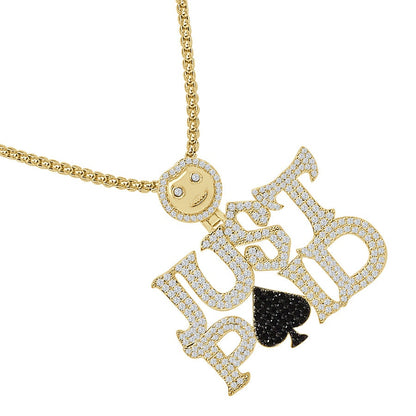 Real Genuine Sterling Silver 14K Gold Over JUST PAID Pendent Simulated Diamond Ace Poker Spade Custom Charm + Free Chain