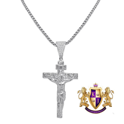 Real Genuine Sterling Silver Simulated Diamond 14k Gold Over Jesus Crucifix Cross Charm Religious Pendent 2''