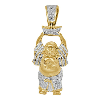 100% Real Genuine Authentic Diamond 0.40 Ct. 10K Gold Over Siddhartha Gautama Buddha Pendant Buddhism Religious Charm Chain Neckless Set 2''
