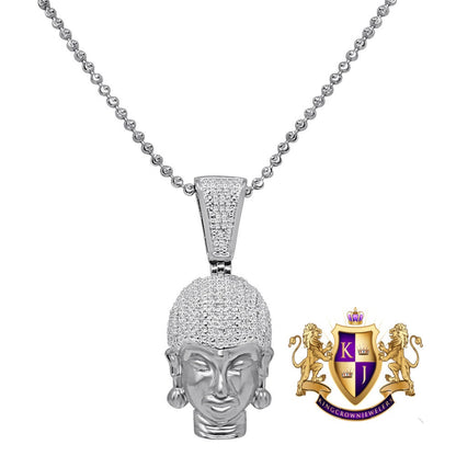Real Genuine Authentic Diamond 0.40 Ct. Siddhartha Gautama Buddha Head Religious Pendant 10K Solid Gold Over Charm Chain Neckless Set 1.65''