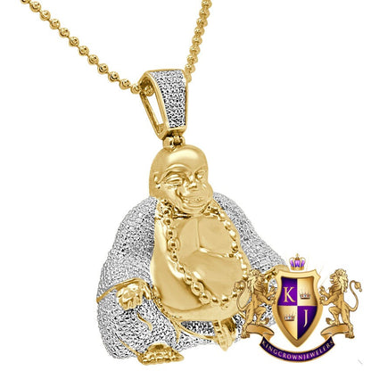 100% Real Genuine Diamond 32 + Grams 10K Gold Over Custom Lucky Meditating Buddha Religious Charm Buddhism Pendant Necklace Chain Set 2''